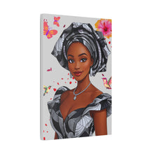 Load image into Gallery viewer, HS Canvas Wall Art - Satin Canvas Stretched – Copper-Toned African Attire Portrait with Rose Petal Heart Centrepiece
