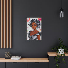 Load image into Gallery viewer, HS Canvas Wall Art - Satin Canvas Stretched – Copper-Toned African Attire Portrait with Rose Petal Heart Centrepiece
