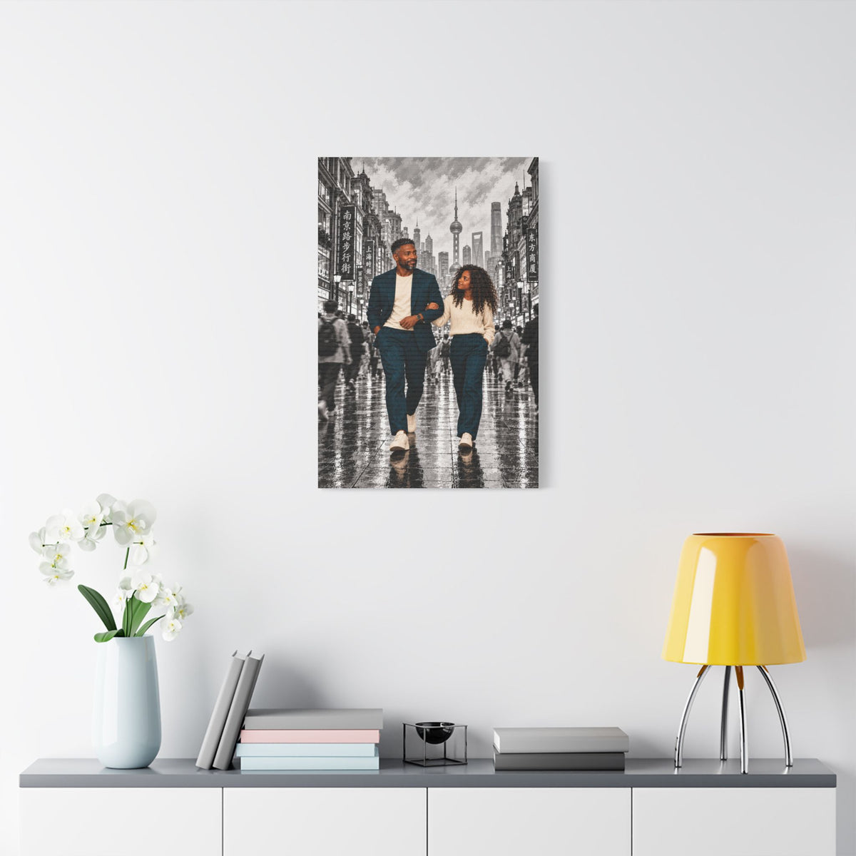 Side by Side in Shanghai | Father & Daughter Canvas Wall Art | 20 × 30″