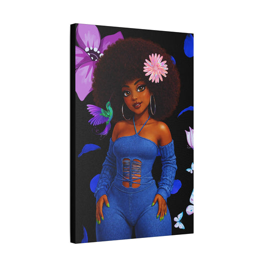 HS Canvas Wall Art - Copper-Toned Afro Woman Satin Canvas Stretched — Hummingbirds & Butterflies Wall Art