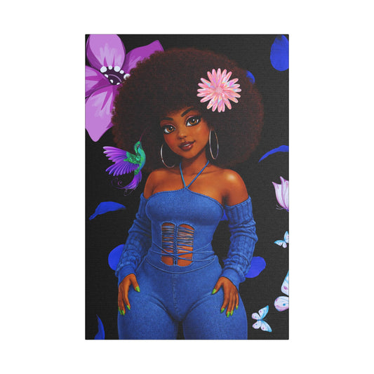 HS Canvas Wall Art - Copper-Toned Afro Woman Satin Canvas Stretched — Hummingbirds & Butterflies Wall Art