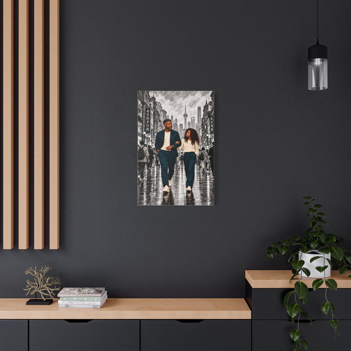 Side by Side in Shanghai | Father & Daughter Canvas Wall Art | 20 × 30″